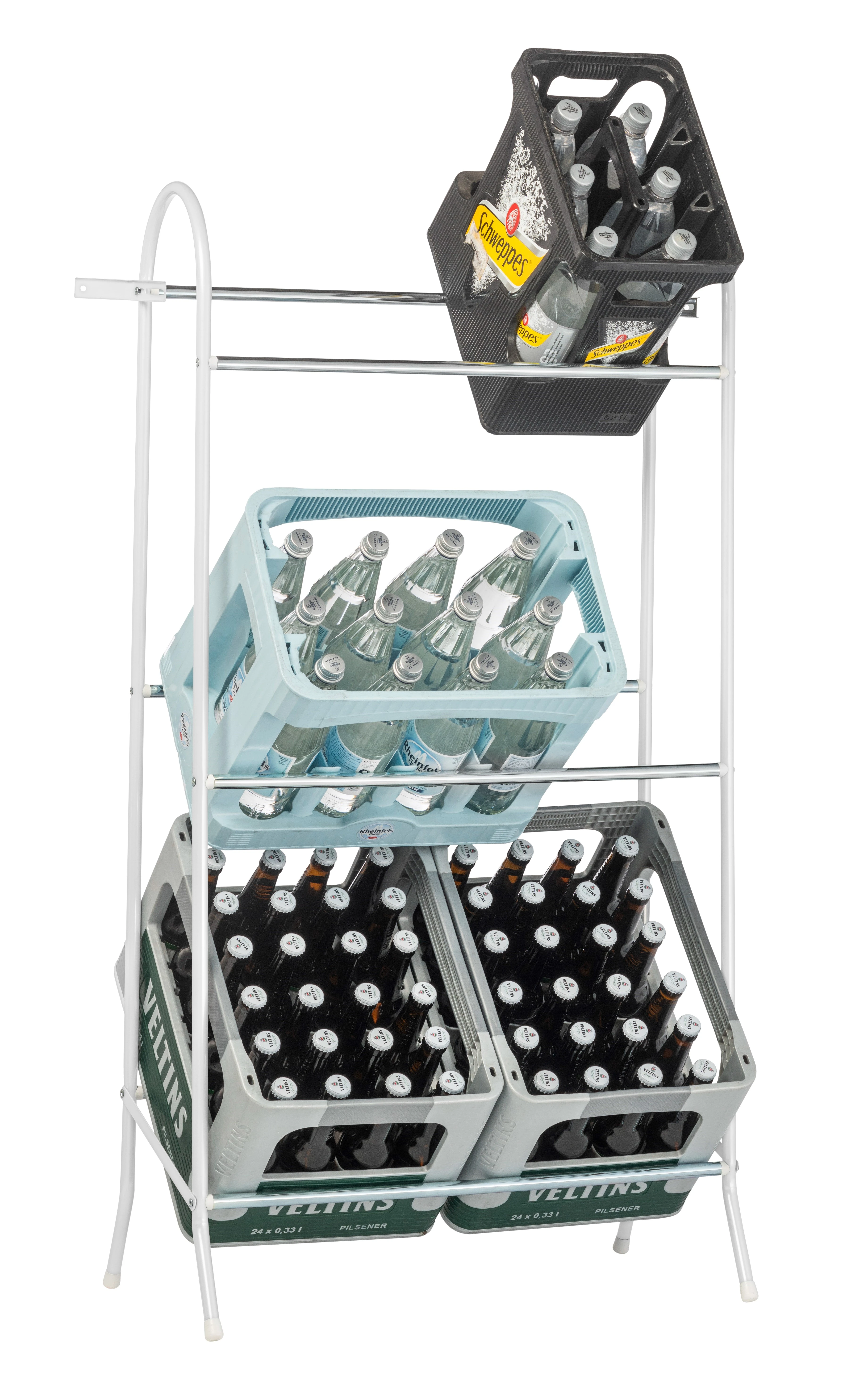 Getränkekistenregal für bis zu 6 Kisten, 118X61X41 cm (HxBxT), Traglast pro Ebene 40 Kg, weiß